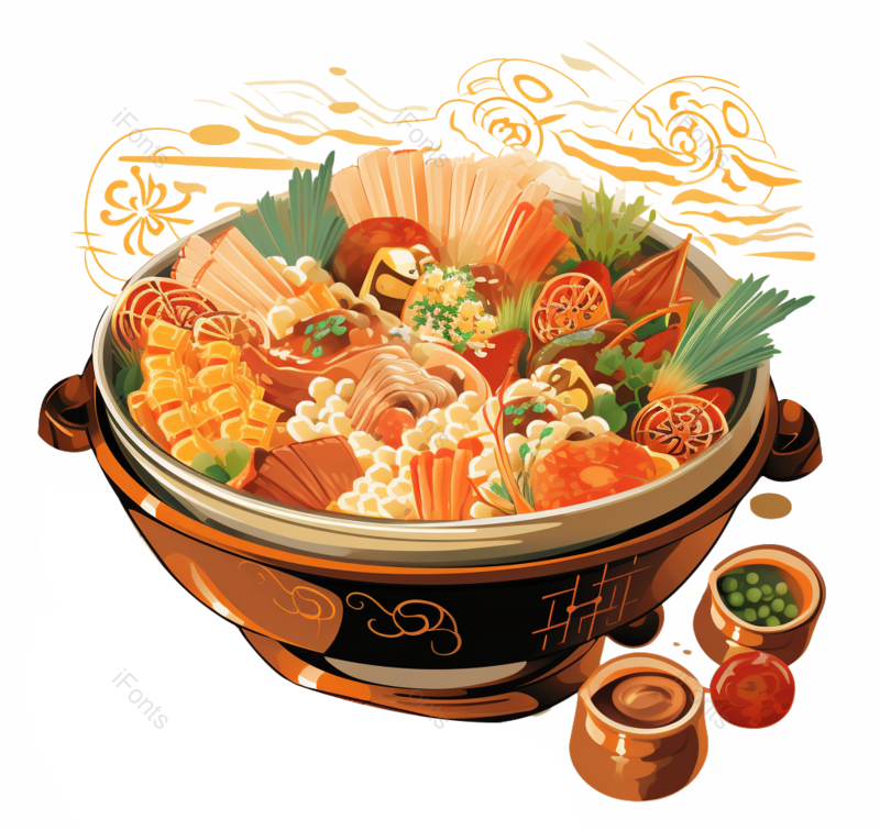 插画图片,蔬菜元素,火锅PNG,美食免抠素材